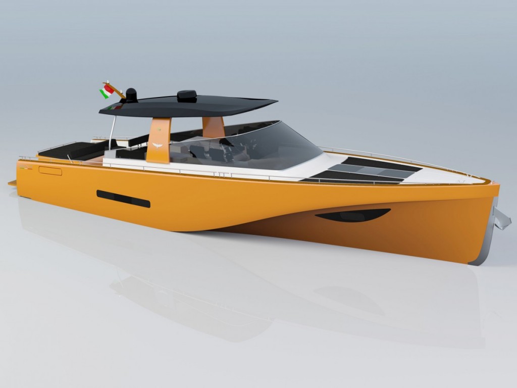 Render di un Heron 56 arancione