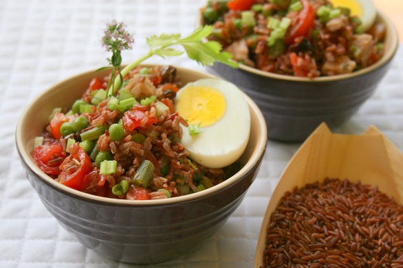 Risotto integrale peperoni, pomodorini e piselli