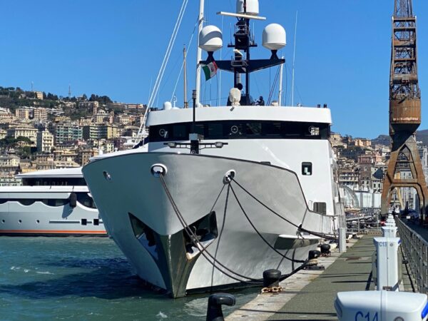 Mega yacht Jester at the Magazzini del Cotone in Genova. Images by LN