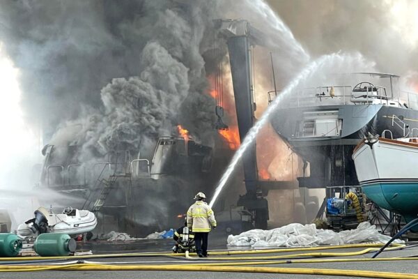 A fire has broken out in a Newport shipyard destroying two super yachts, Drinkability and Danneskjold