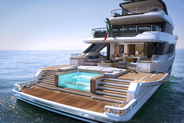 I primi render di Oasis 34M di Benetti, il superyacht con oasi privata sul mare