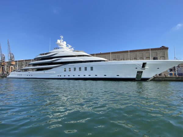 The megayacht, Madsummer, in the port of Genova: with its 95 metres, is one of the biggest and most luxurious in the world