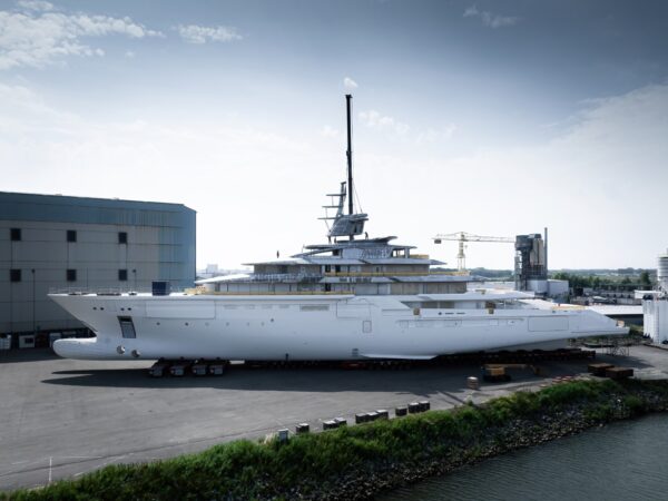 The first voyage for the superyacht Oceanco Y722 to the shipyard for fitting