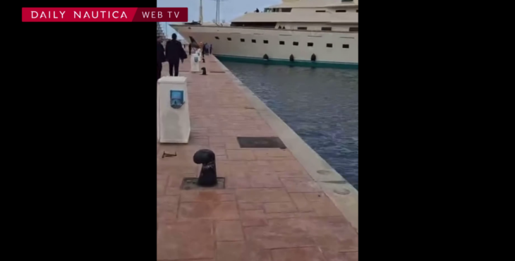 The super yacht, Kingdom 5KR by Benetti crashes against a pier in Tunisia